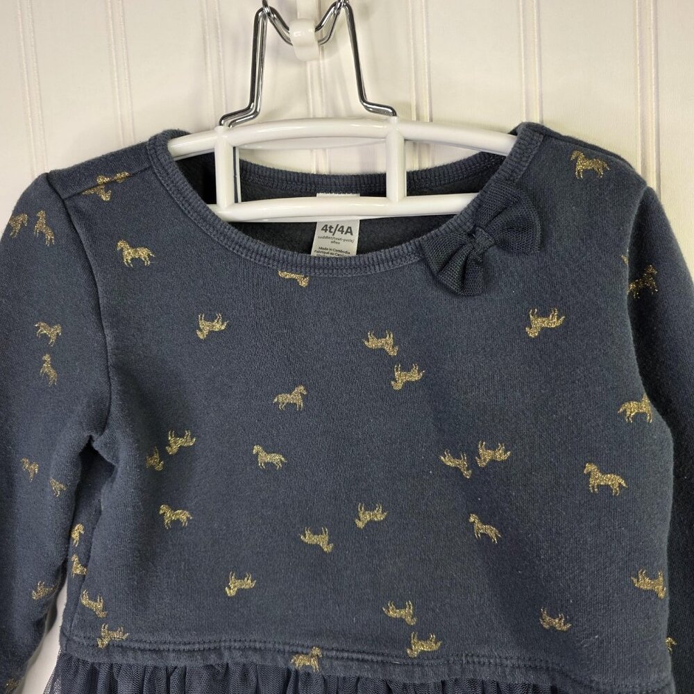 Carter's Sweatshirt Top Girls 4T Blue Horse Print Tulle Peplum Hem Bow Festive - Picture 3 of 9